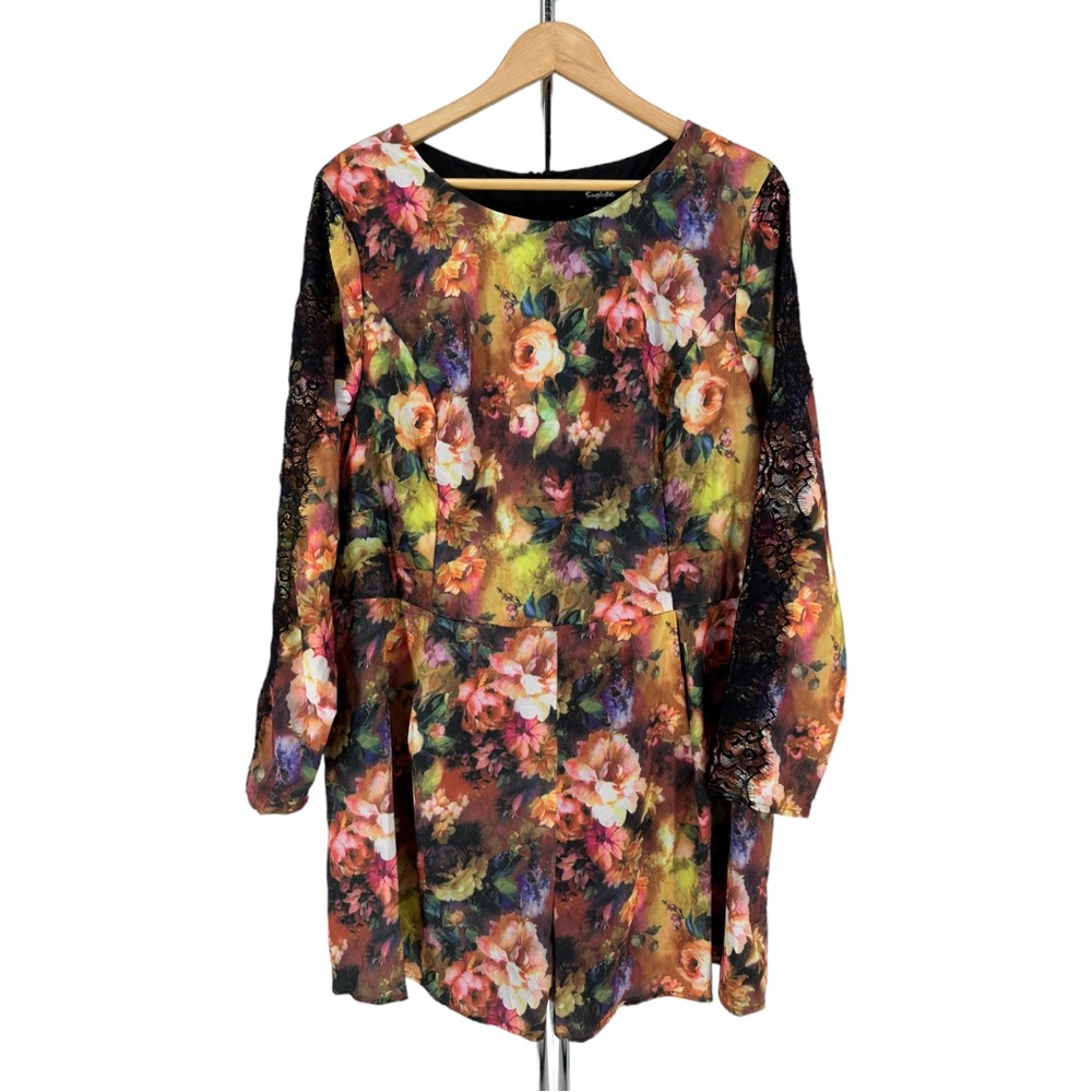Simply Be Floral Long Sleeve Lace Detail Romper size 18 NWT